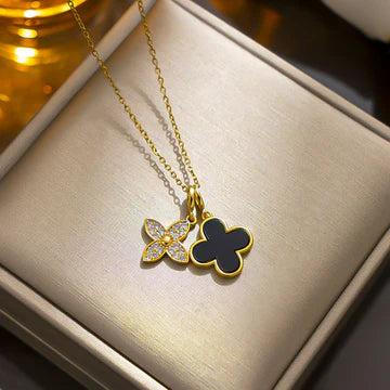 Black Shell Clover Necklace