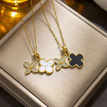 Black Shell Clover Necklace